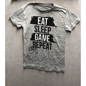 Brooklyn Vertical Boys Tee Shirt Size 10/12 Gray Eat Sleep Game Repeat Gamer